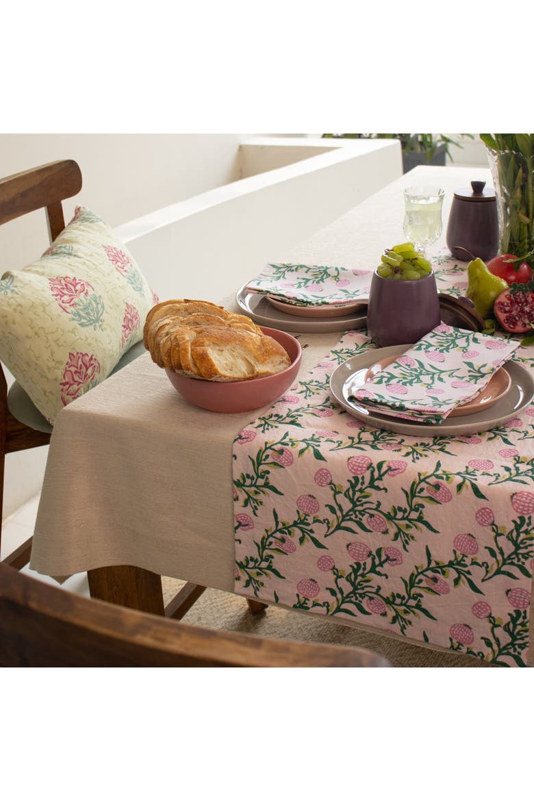 Rasa - Pure Linen Hand-Printed Table Runner, Alternate, color, Pastel Pink