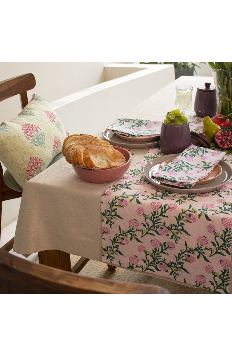 Banyan & Birch Rasa - Pure Linen Hand-Printed Table Runner, Alternate, color, Pastel Pink