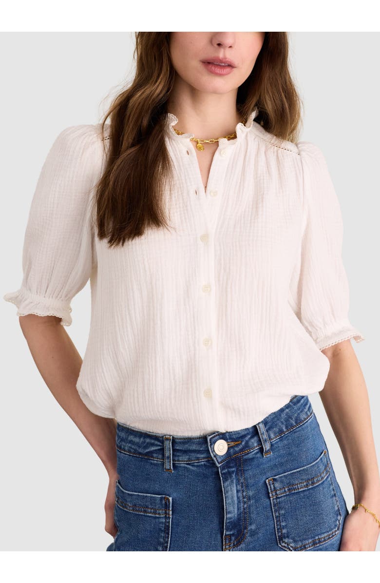 Baukjen Bryony Mandarin Collar Textured Blouse, Alternate, color, Pure White