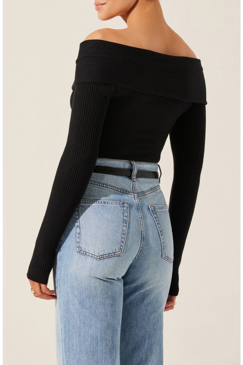 Crossover Off The Shoulder Rib Sweater, Alternate, color, BLACK