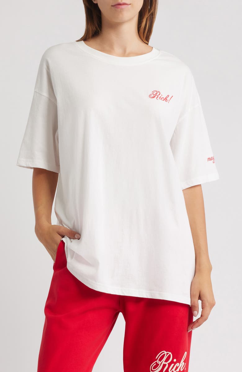 THE MAYFAIR GROUP Rich in Life Oversize Graphic T-Shirt, Main, color, White