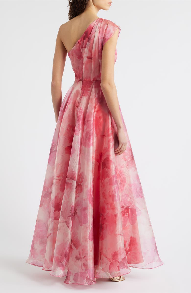 Eliza J One-Shoulder Floral Chiffon Gown, Alternate, color, Poppy