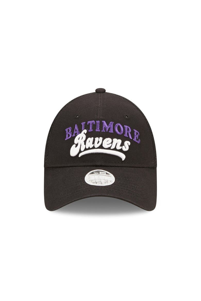 Women's New Era   Black Baltimore Ravens Team Trucker 9FORTY Snapback Hat, Alternate, color, Black
