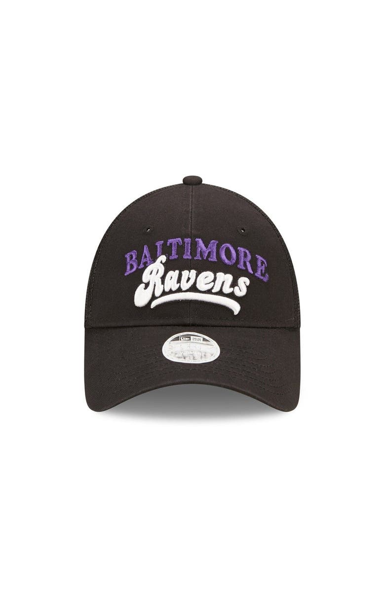 New Era Women's New Era Black Baltimore Ravens Team Trucker 9FORTY Snapback Hat, Alternate, color,