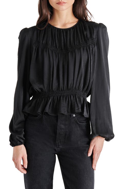 Pyper Ruched Satin Peplum Top