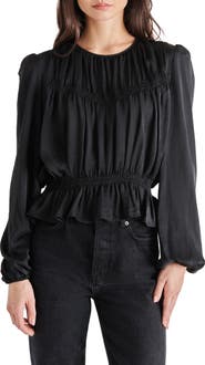 Steve Madden Pyper Ruched Satin Peplum Top