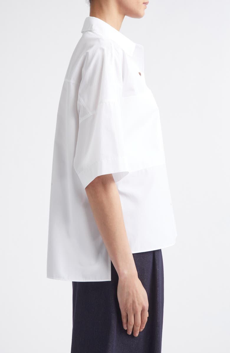 Lafayette 148 New York Workwear Organic Cotton Poplin Short Sleeve Button-Up Shirt, Alternate, color, White