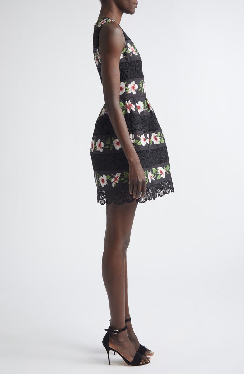 Oscar de la Renta Chiné Hibiscus Stripe Faille Dress, Alternate, color, Black