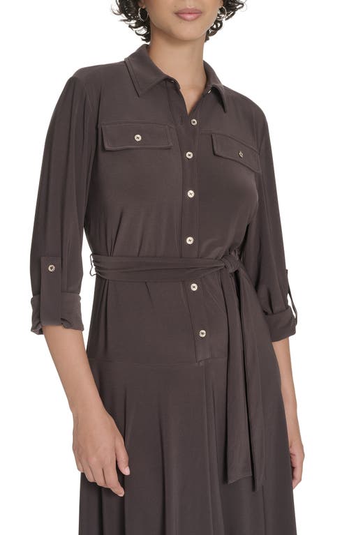 Tommy Hilfiger Roll Tab Sleeve Midi Dress In Brown