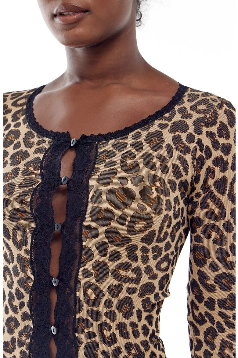 Leopard Lace Trim Cardigan, Alternate, color, LEOPARD