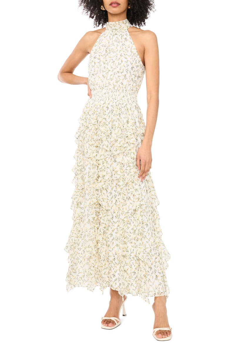 Floral Ruffle Maxi Dress, Main, color, ULTRA WHITE