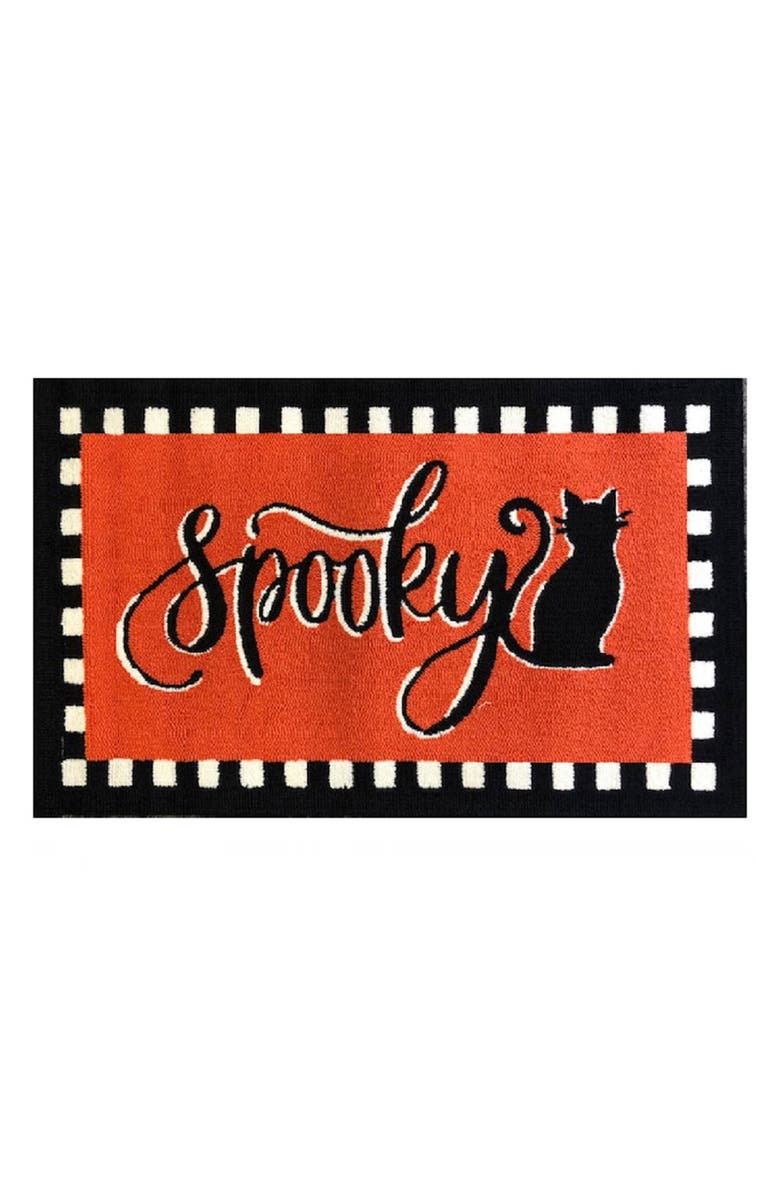 R16 HOME Spooky Cat Check Stripe Doormat, Main, color,