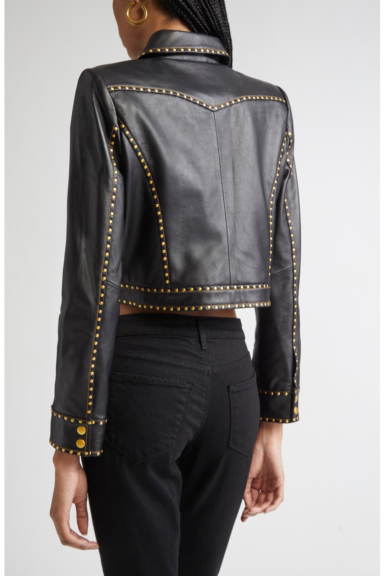 Winsome Studded Crop Leather Jacket, Alternate, color, BLACK