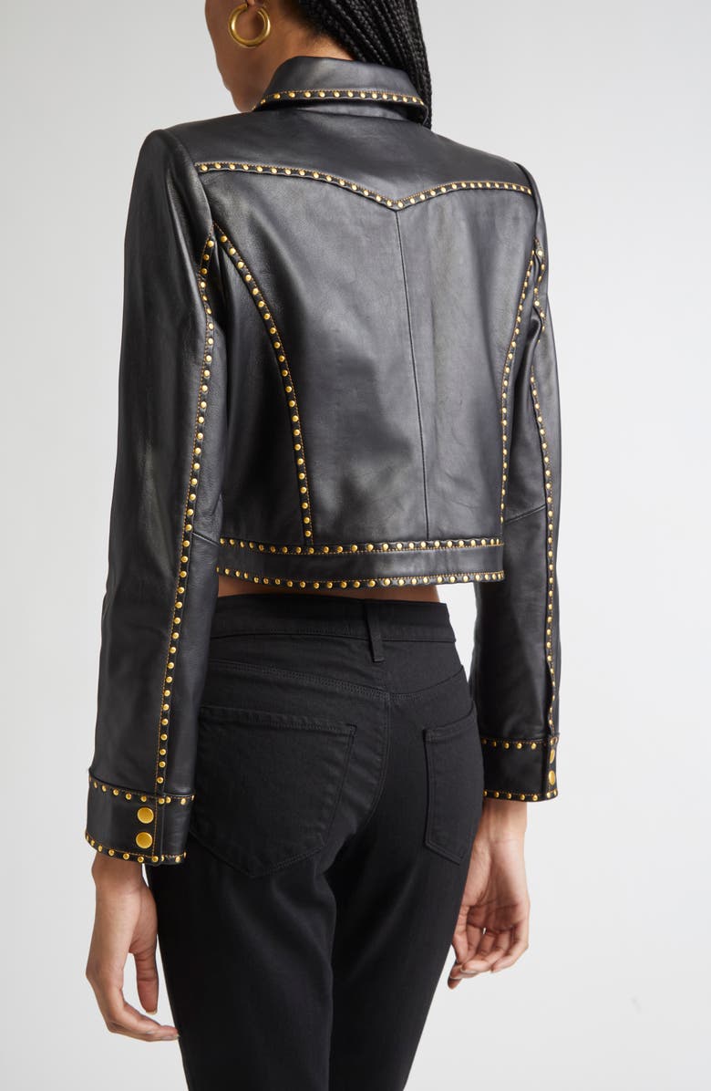 L'AGENCE Winsome Studded Crop Leather Jacket, Alternate, color, Black
