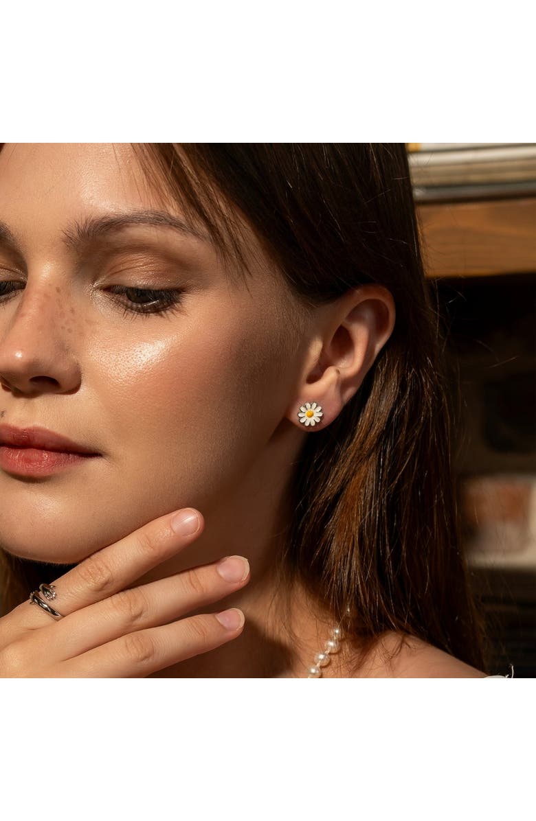 Spero London Enamel Daisy Stud Sterling Silver Earrings, Alternate, color, Silver