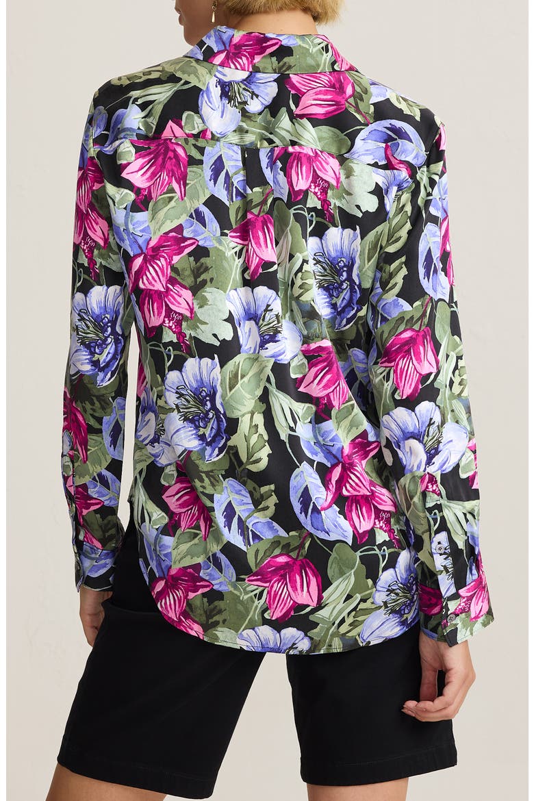 Coasta Bloom Silk Shirt, Alternate, color, BLACK