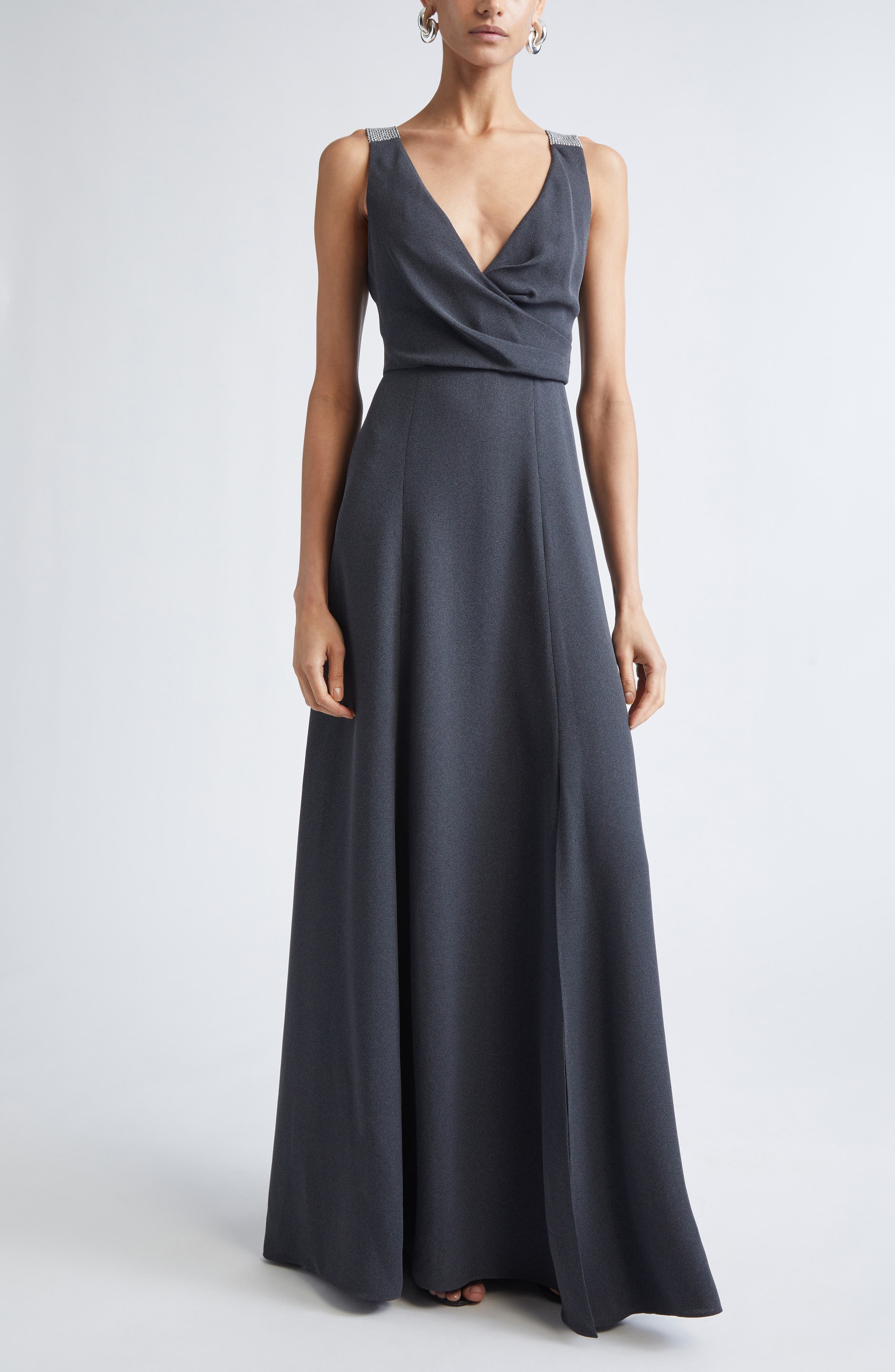 St John St. John Tess Heathered Crepe Gown In Blue