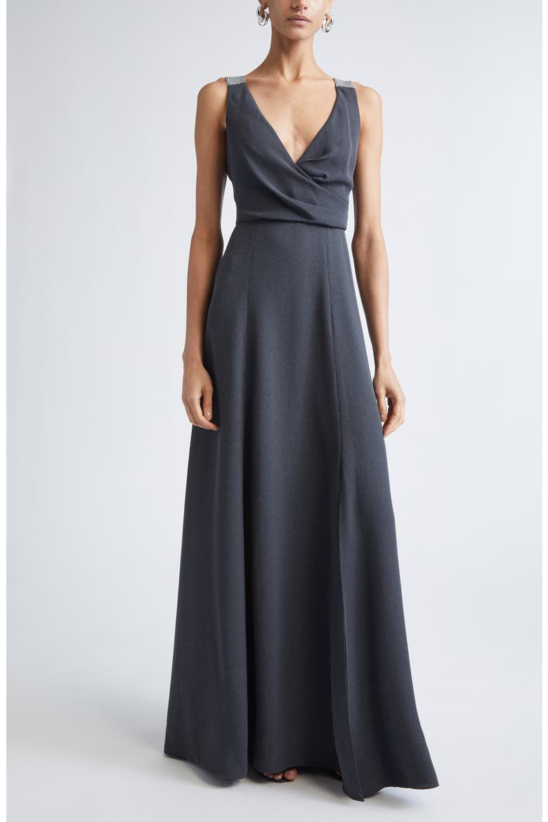 Tess Heathered Crepe Gown, Main, color, DARK GREY MELANGE