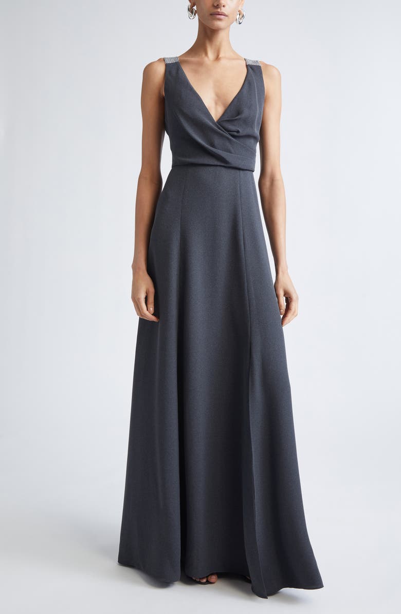 ST. JOHN Tess Heathered Crepe Gown, Main, color, Dark Grey Melange