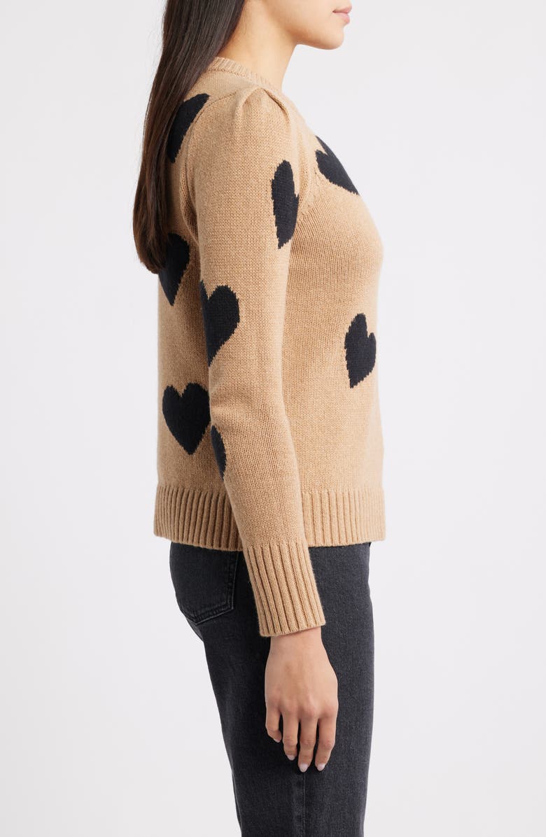 Caslon<sup>®</sup> Intarsia Heart Sweater, Alternate, color, Tan Camel Heather- Black Heart