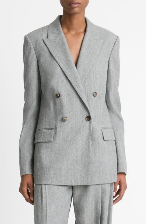 Wool Blend Double Breasted Blazer