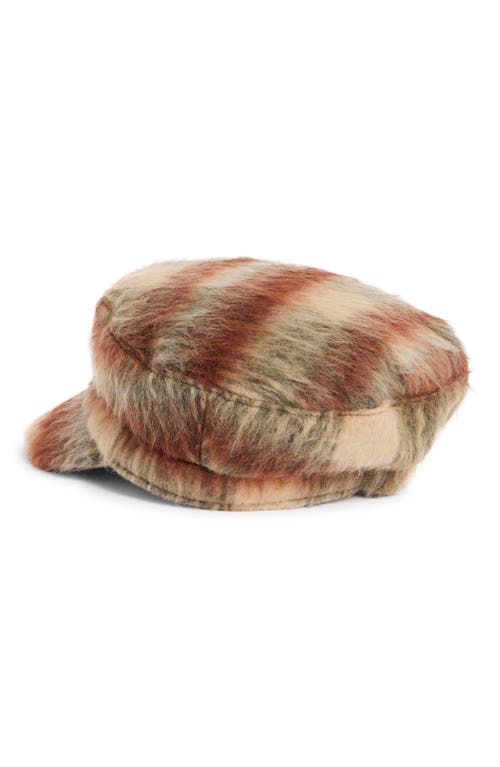 Bcbg Plaid Brushed Faux Fur Conductor Cap In Brown