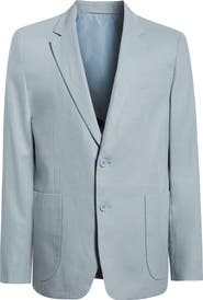 Percival Light Blue Tailored Cotton & Linen Suit Jacket