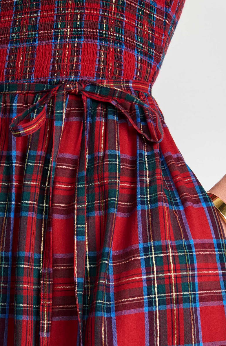vineyard vines Ellen Plaid Puff Sleeve Midi Dress, Alternate, color, Yuletide Tartan Red