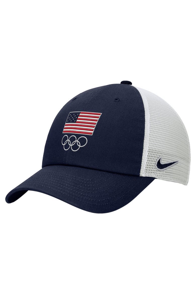 Men's Nike Navy/White LA28 Summer Olympics Club Trucker Adjustable Hat, Main, color, Navy