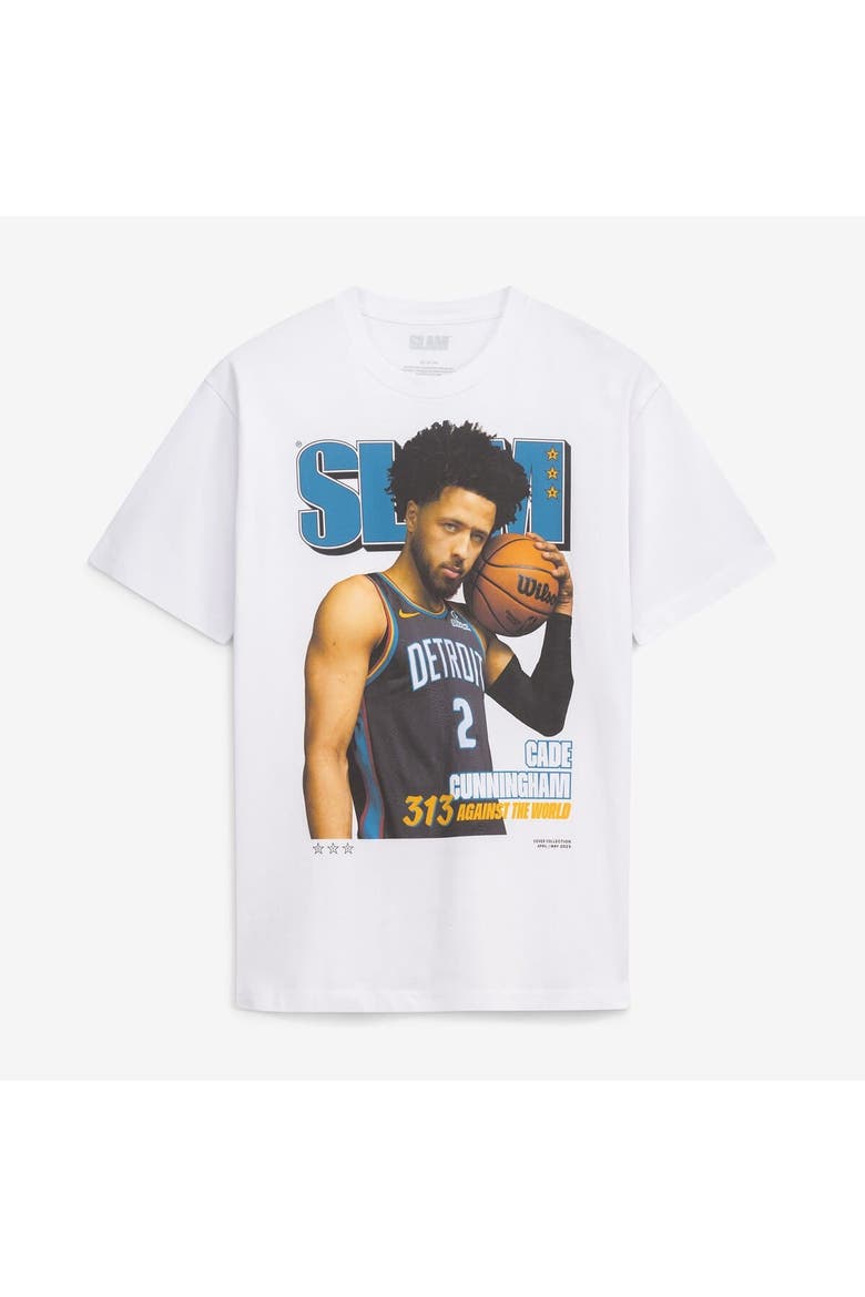 Unisex SLAM Cade Cunningham White Detroit Pistons Cover T-Shirt, Main, color, White