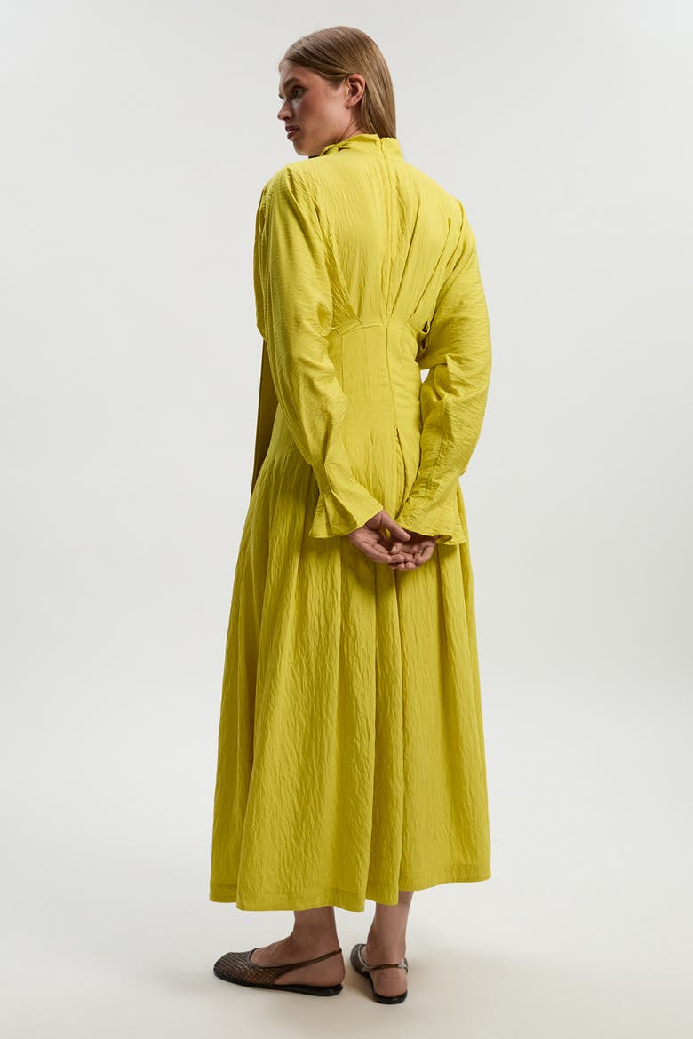 Pleated Neck Tie Detail Woven Maxi Dress, Alternate, color, Chartreuse