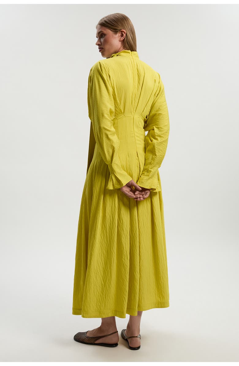 Karen Millen Pleated Neck Tie Detail Woven Maxi Dress, Alternate, color, Chartreuse