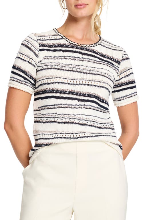 Nic + Zoe Nic+zoe Shoreline Mix Stripe Short Sleeve Sweater In Neutral Multi