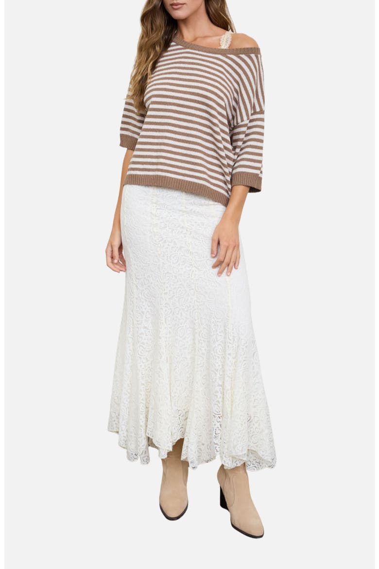 Stripe Short Sleeve Sweater, Alternate, color, MOCHA