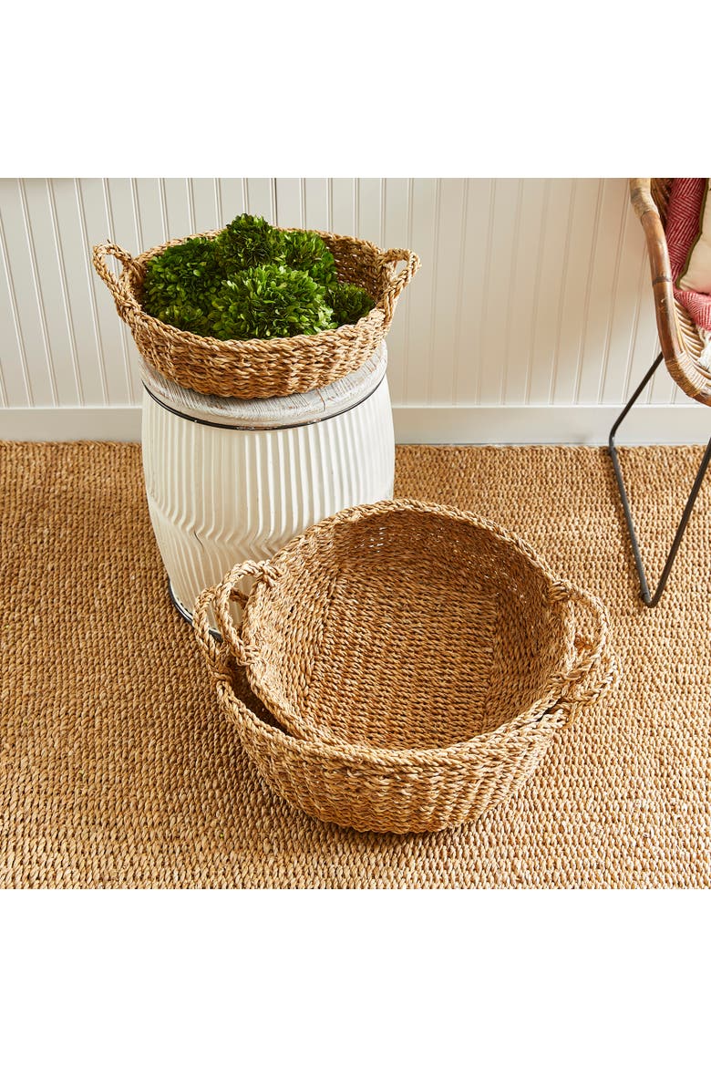 Seagrass Shallow Baskets With Handles Set of 3, Alternate, color, Beige