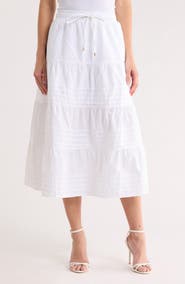 Ellen Tracy Pleated Tiered Cotton Pull-On Skirt