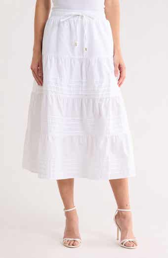 Pleated Tiered Cotton Pull-On Skirt