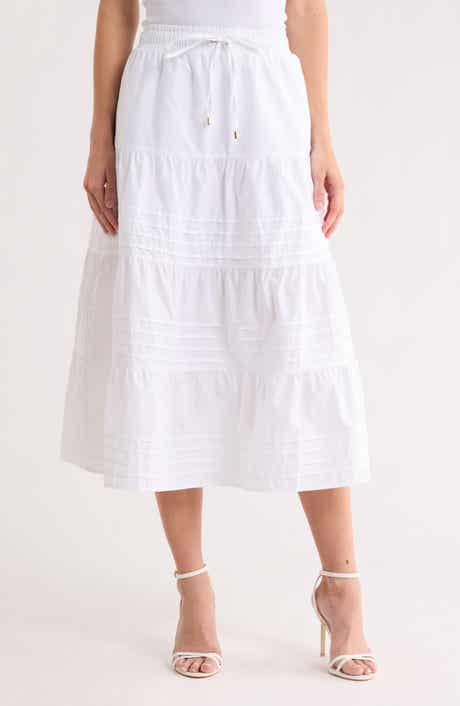 Pleated Tiered Cotton Pull-On Skirt