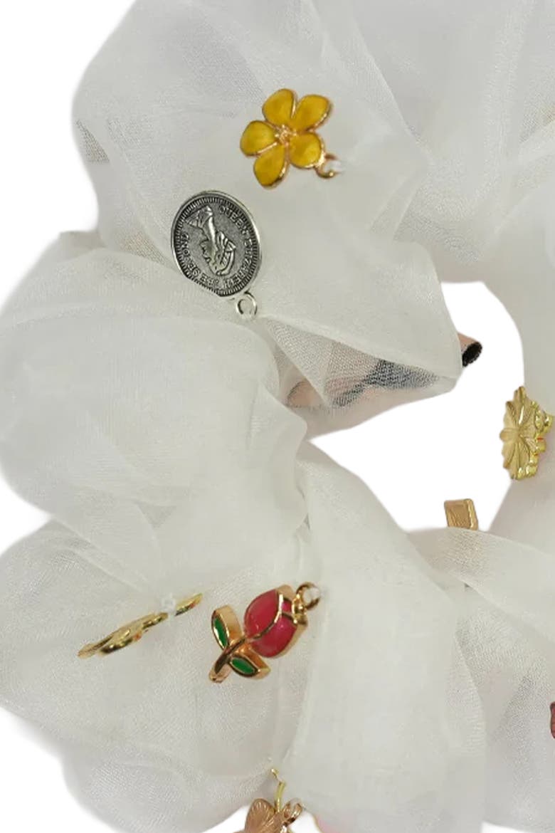 Oversized Organza Scrunchie with Charms - White, Alternate, color, White