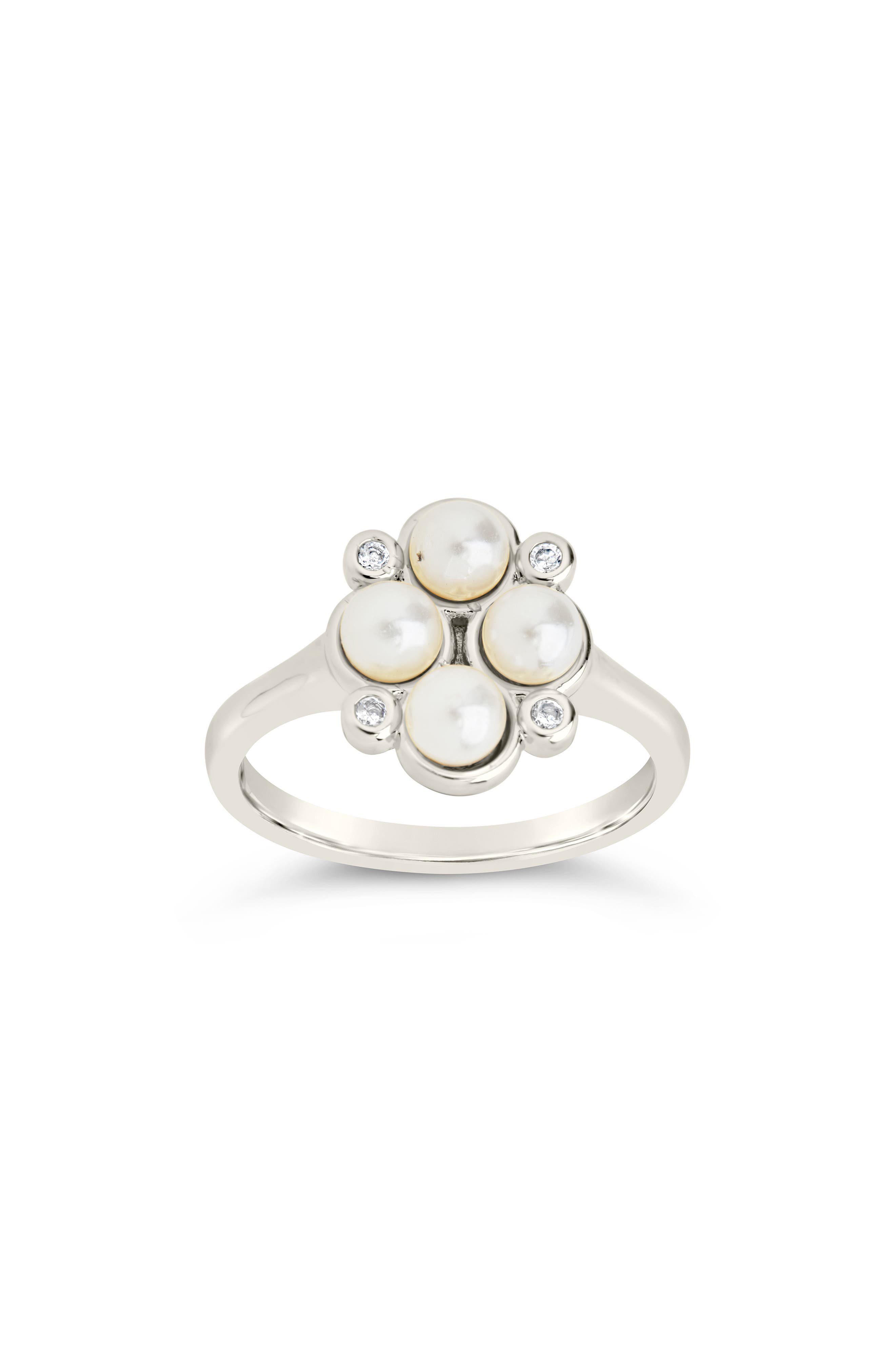 Sterling Forever Cosetta Imitation Pearl &amp; CZ Ring