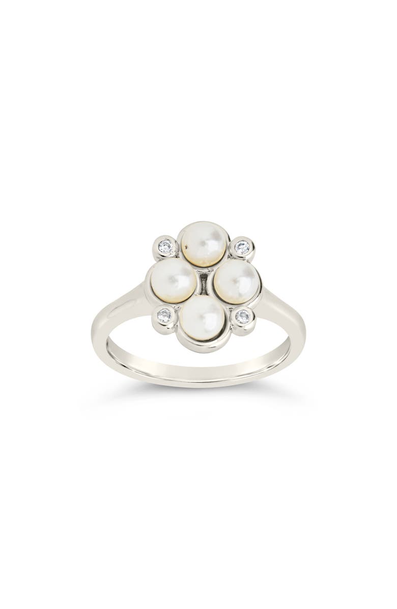 Sterling Forever Cosetta Imitation Pearl & CZ Ring, Main, color, Silver