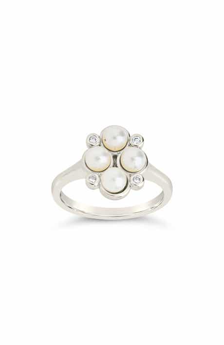 Sterling Forever Cosetta Imitation Pearl & CZ Ring