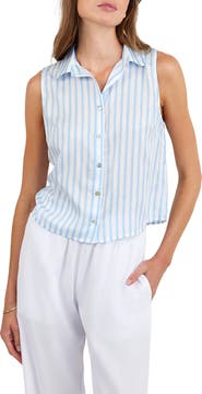 Bella Dahl Sleeveless Stripe Crop Button-Up Shirt