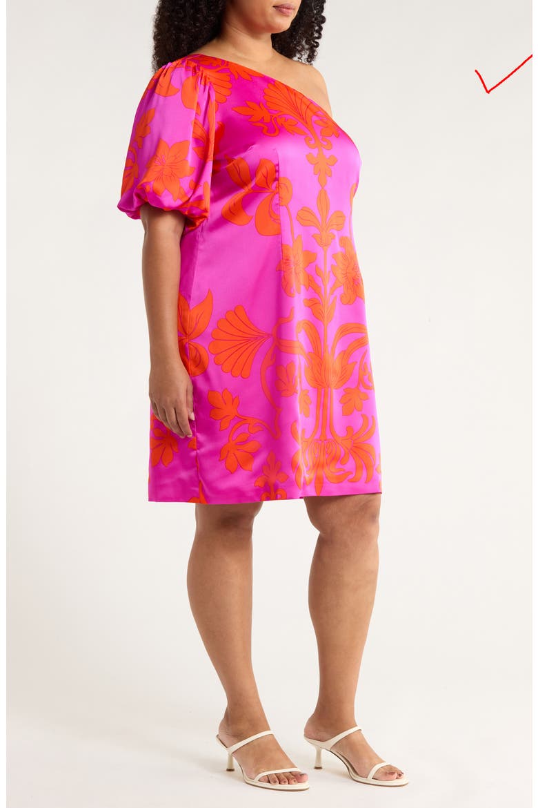 Vallie Floral One-Shoulder Satin Shift Dress, Alternate, color, MAGENTA-MULTI