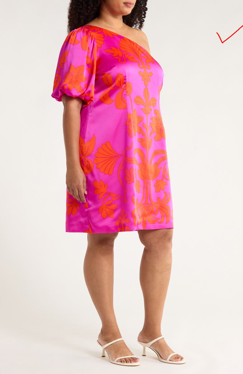 SUGARLIPS Vallie Floral One-Shoulder Satin Shift Dress, Alternate, color, Magenta-Multi