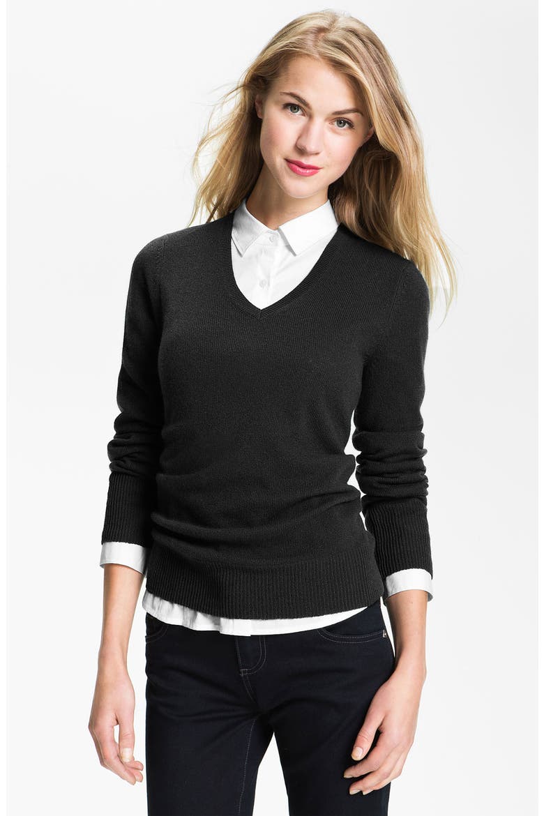 V-Neck Cashmere Sweater, Main, color, BLACK