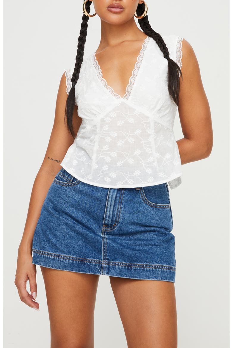 Gimmie Embroidered Open Back Cotton Top, Main, color, WHITE