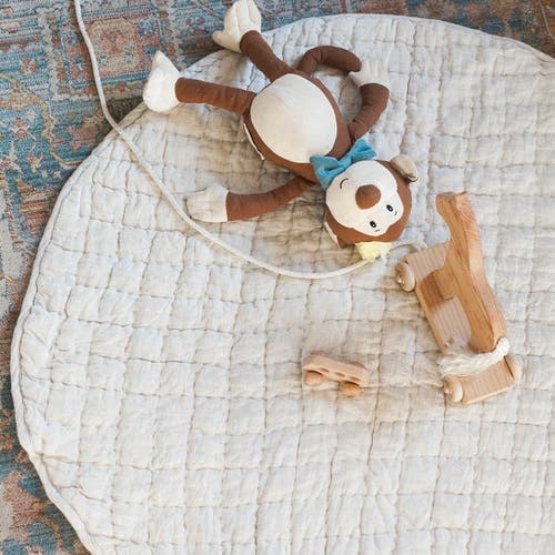 Creative Women Stone Washed Linen Quilted Playmat In Natural