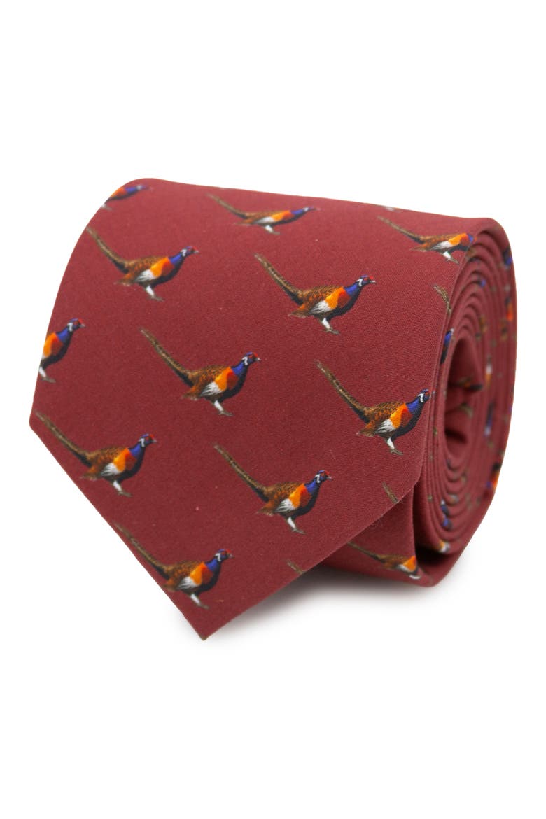Pheasant Bird Cotton Tie, Alternate, color, MAROON