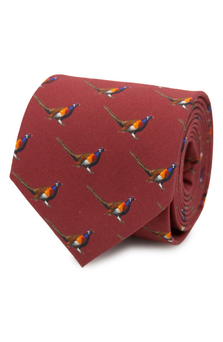 Cufflinks, Inc. Pheasant Bird Cotton Tie, Alternate, color, Maroon